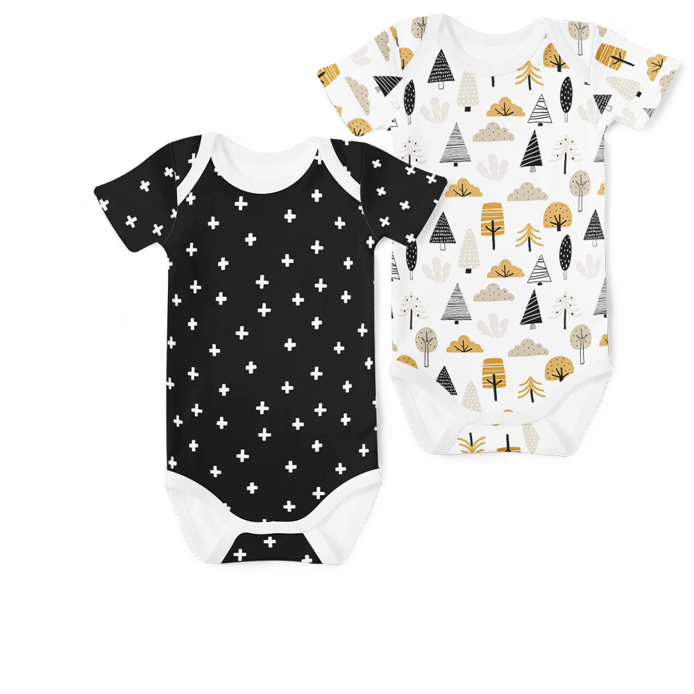 2-Piece Short Sleeve Onesie Set - Mystic Woods/ Cross White