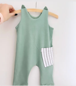 Summer Romper - Sage/ lines pocket