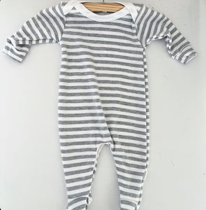 Baby Basics - Footed Romper - Lines Grey and White