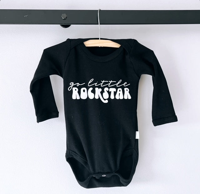 Long Sleeve Onesie - Go Little Rockstar/Black