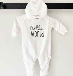 Footed Romper - Hello World