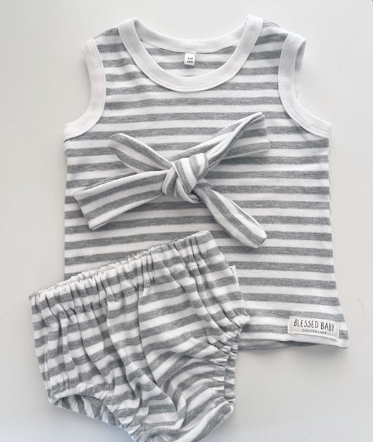 Nappy Cover Set - Grey White Lines