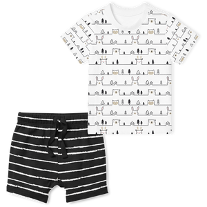 2-Piece T-Shirt/Shorts Set - Oh' Deer/ Stripe Black