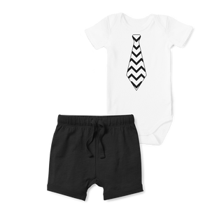 2 -Piece Shorts/Onesie Set - Black Tie