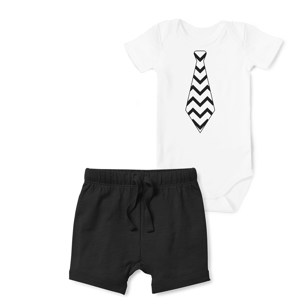 2 -Piece Shorts/Onesie Set - Black Tie