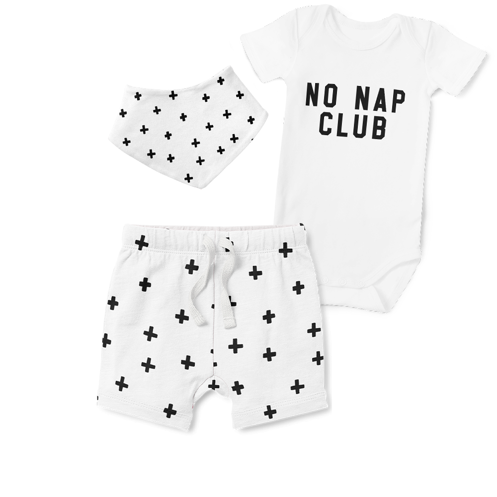 3-Piece Shorts/Onesie/Beanie Set - No Nap Club Black