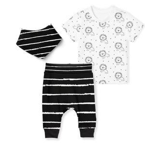 3-Piece Jogger/T.Shirt /Beanie Set - Sleepy Lions and Stripe Black