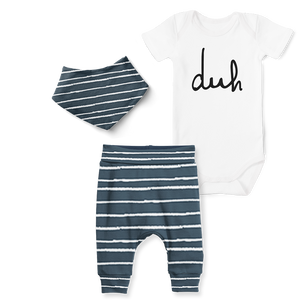 3-Piece Jogger/Onesie/Bandana Set - Duh/ Stripe Midnight Blue