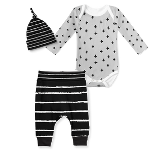 3-Piece Jogger/Onesie/Beanie Set - Stripe Black/ Cross Rock n Roll