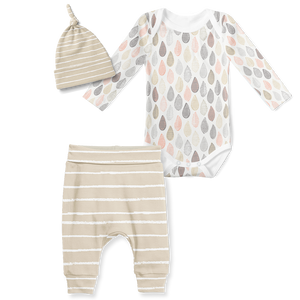 3 - Piece Jogger/Onesie/Beanie Set - Scattered Droplets/ Stripe Stone