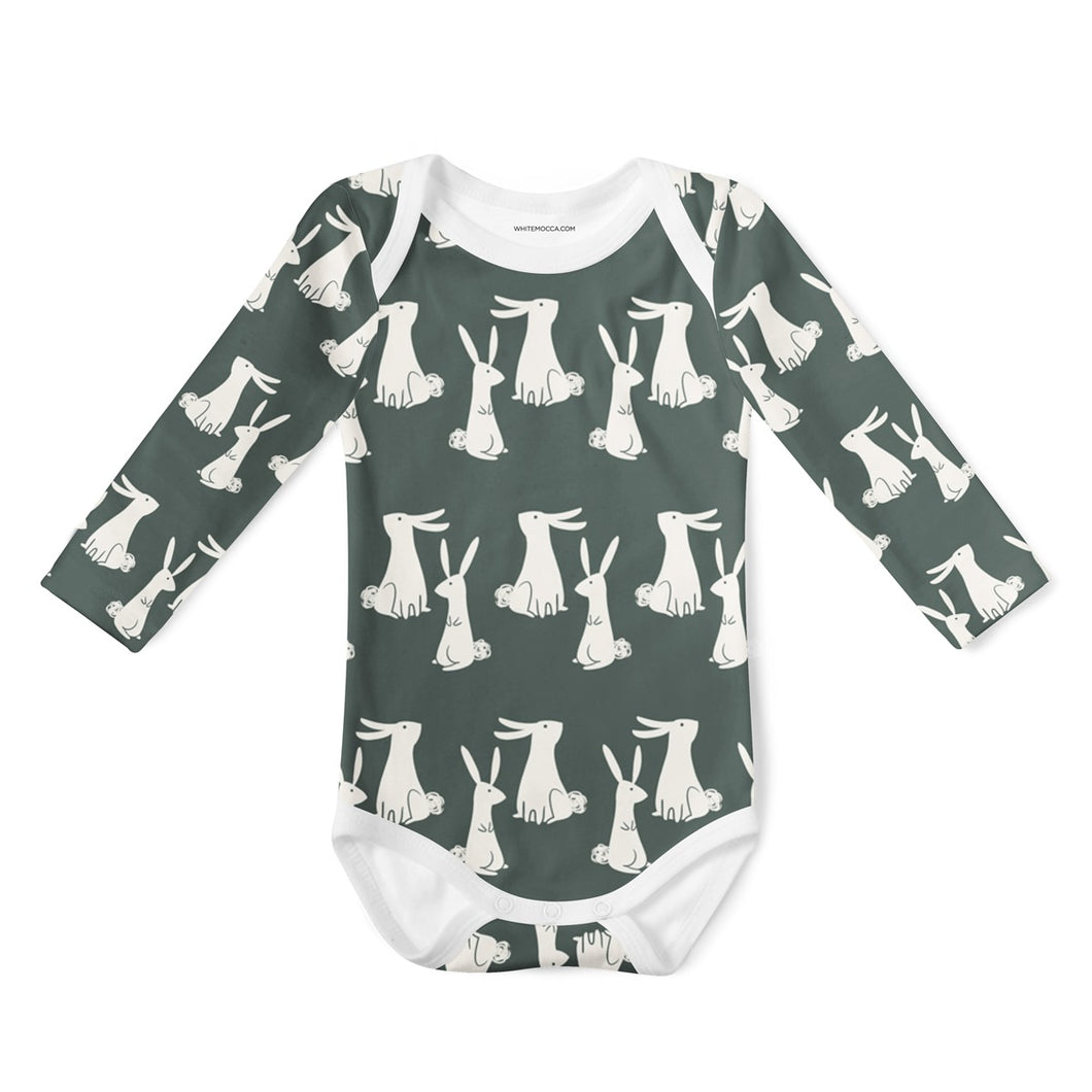 Long Sleeve Onesie- Rabbits Dark Grey