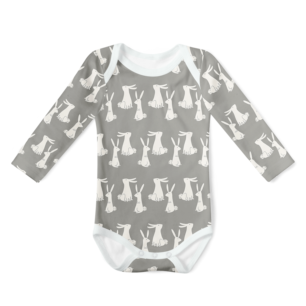 SALE - Long Sleeve Onesie - RABBITS DARK GREY