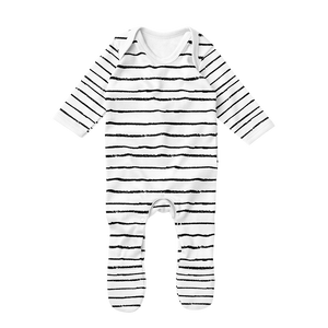 Footed Romper -Stripe White