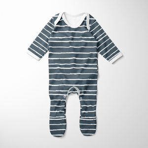 Footed Romper - Stripe Midnight