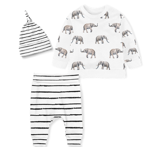 Sweater Set - Elephants/Stripe White